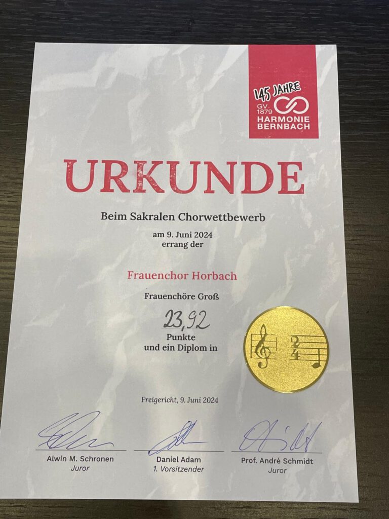 Urkunde Sakraler Chorwettbewerb Bernbach