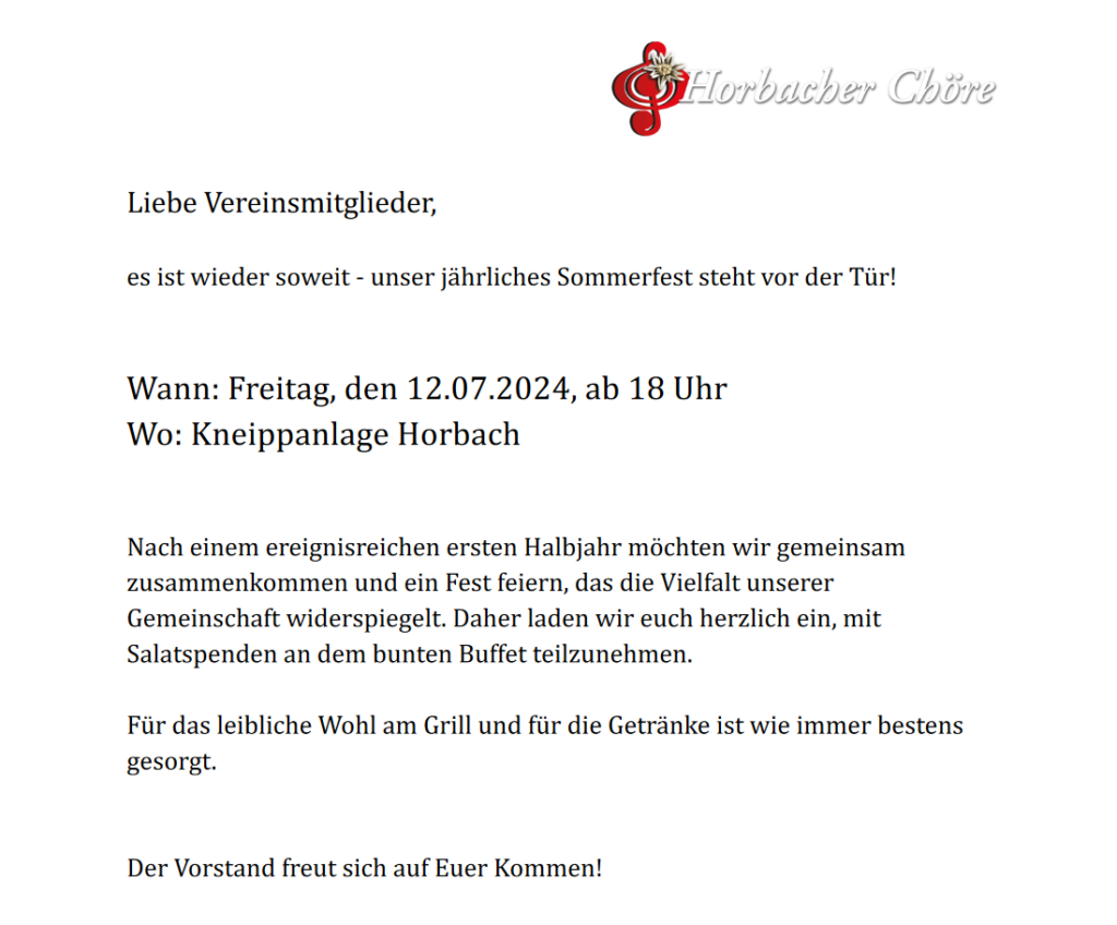 Einladung zum Sommerfest 2024